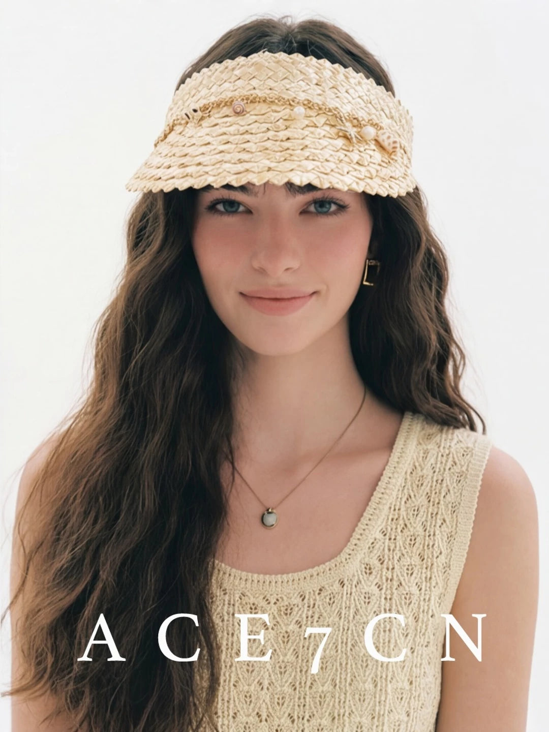 Shell-Embellished Straw Visor — ACE7CN