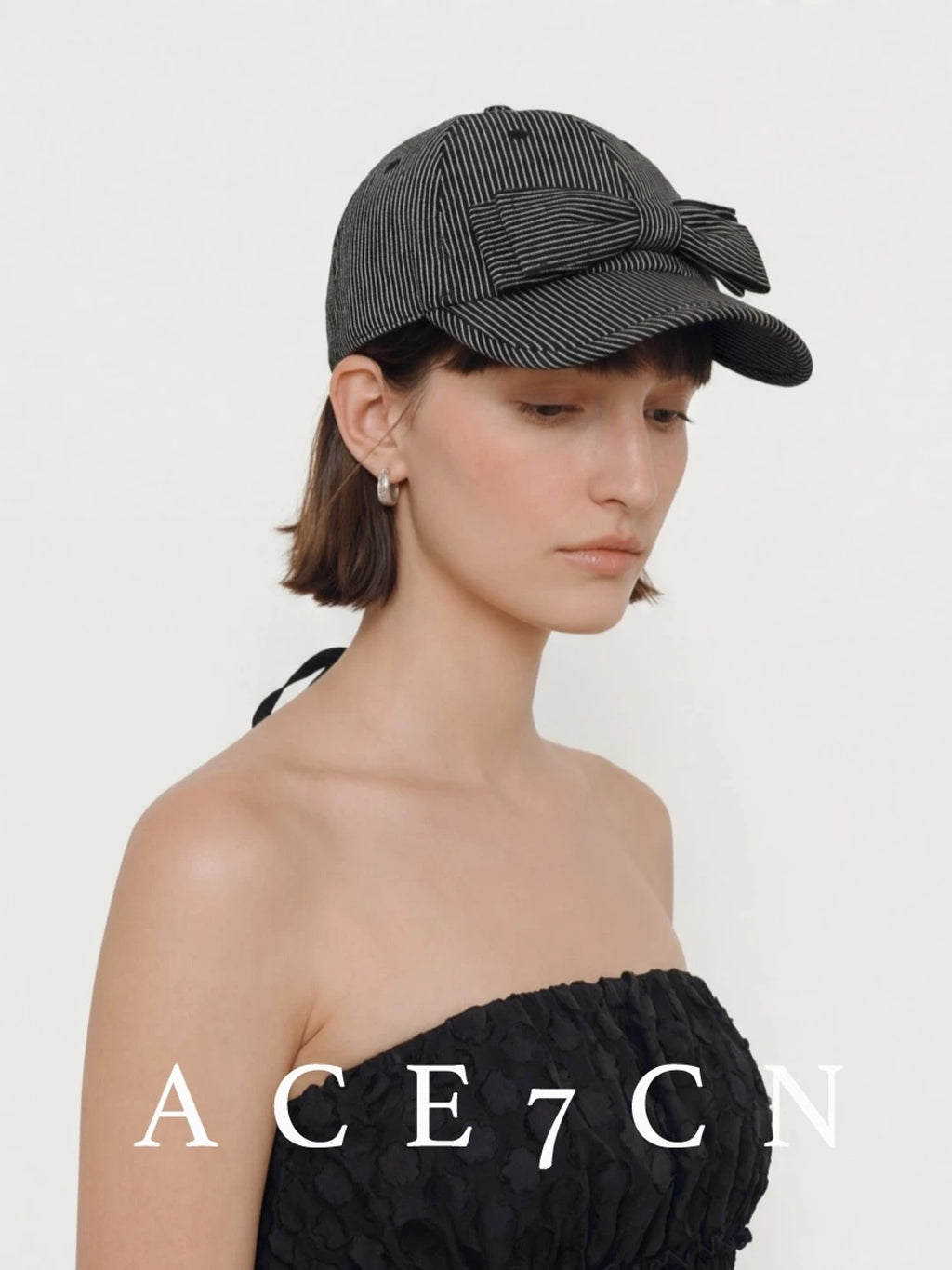 Bow-Detail Striped Baseball Cap — ACE7CN