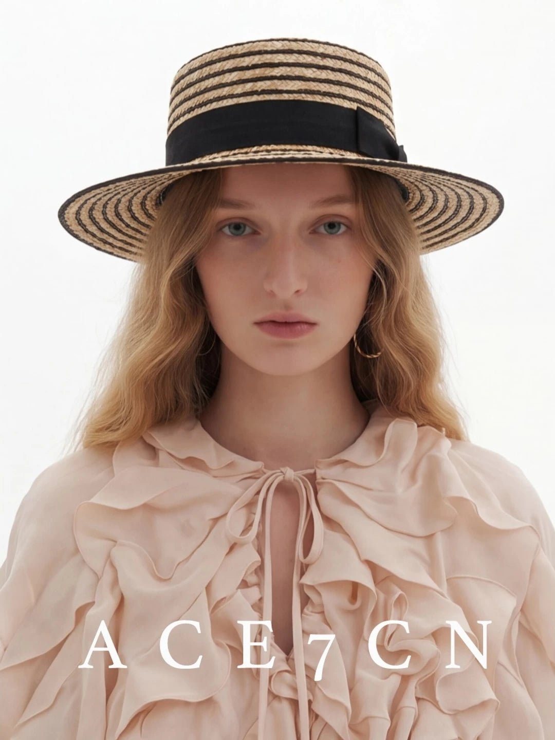 Striped Zigzag-Braid Wheat-Straw Fedora — ACE7CN