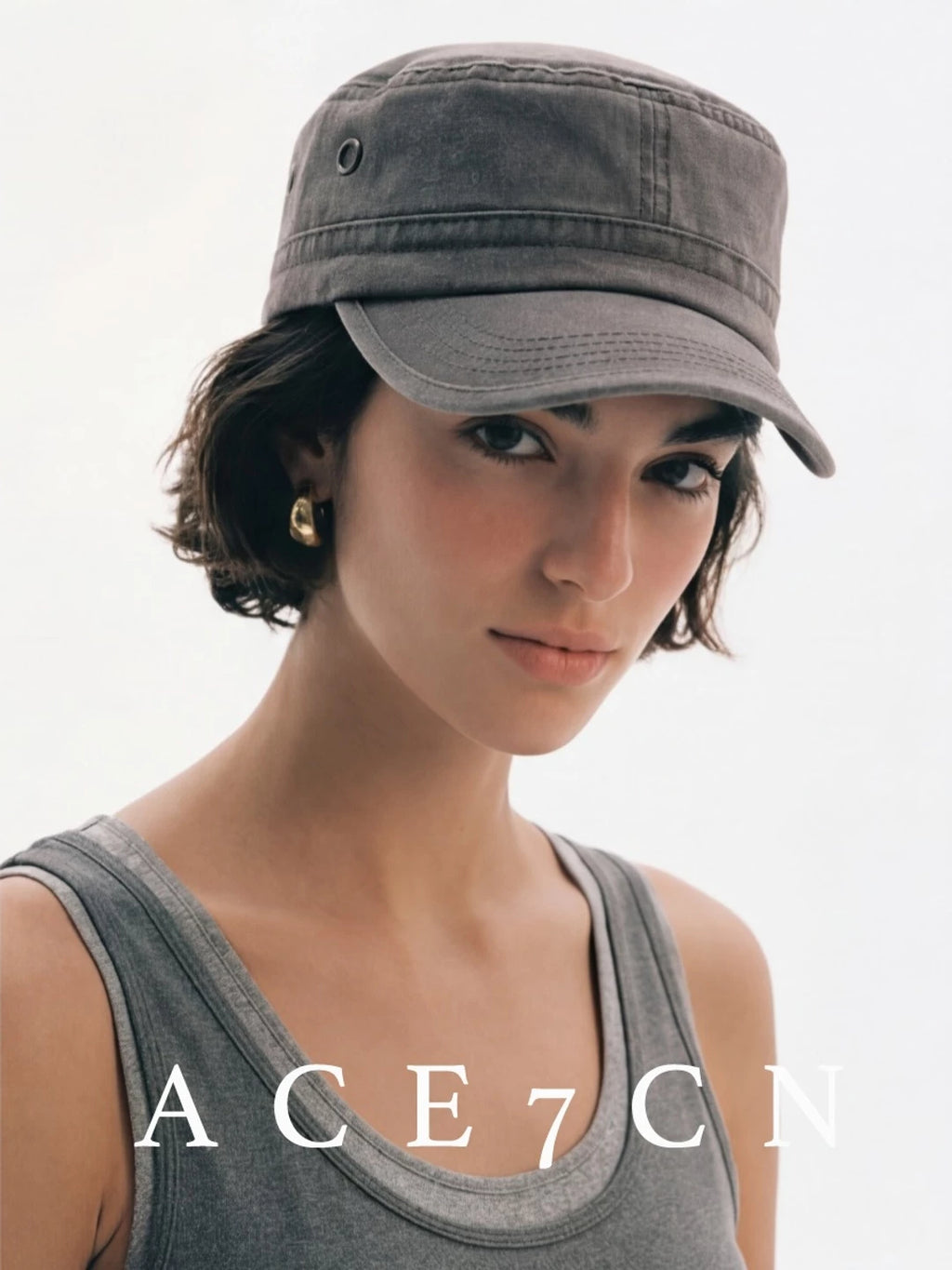 Flat-Brim Distressed Denim Equestrian Cap — ACE7CN