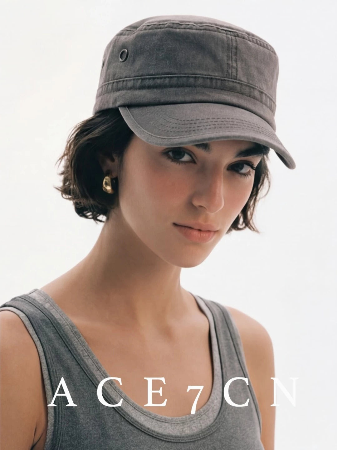 Flat-Brim Distressed Denim Equestrian Cap — ACE7CN