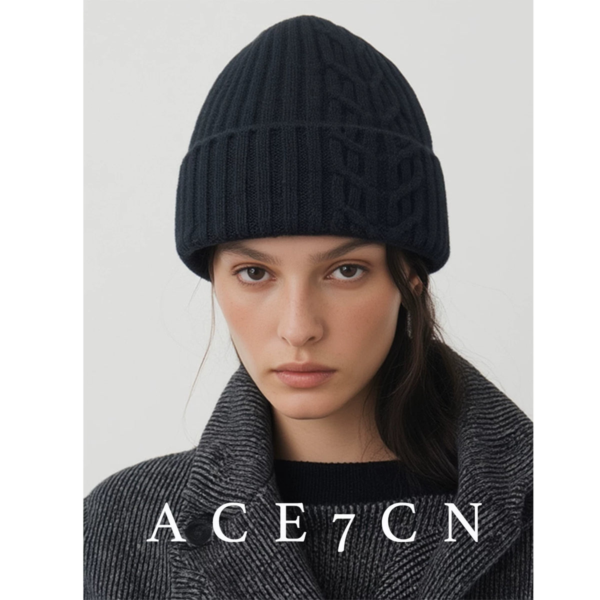 Cable-Knit Cashmere Beanie — ACE7CN