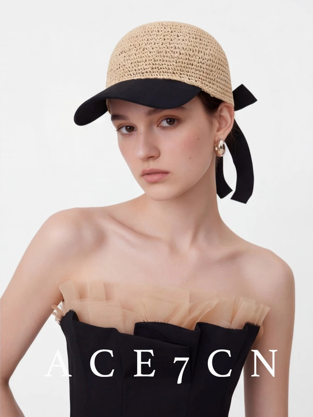 Bow-Detail Paper-Straw Baseball Cap — ACE7CN