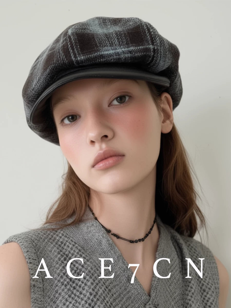 Plaid Octagonal Newsboy Cap — ACE7CN