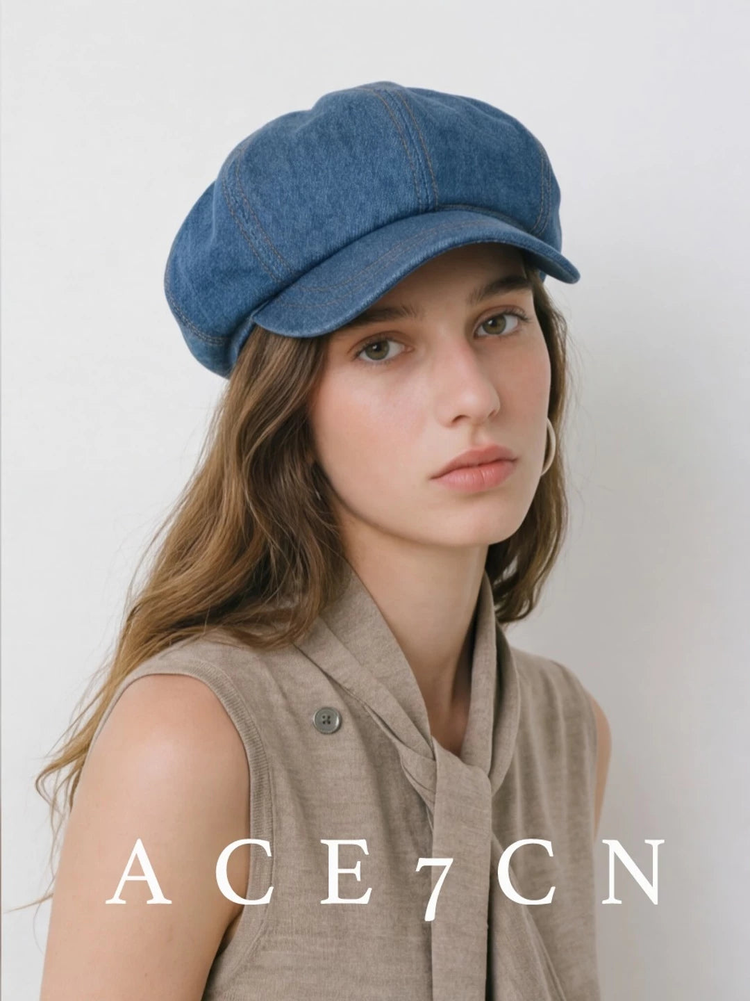 Denim Octagonal Newsboy Cap — ACE7CN