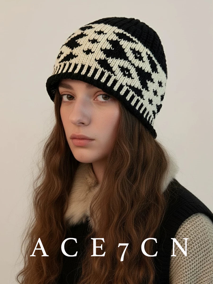 Fair Isle Diamond Knit Beanie — ACE7CN