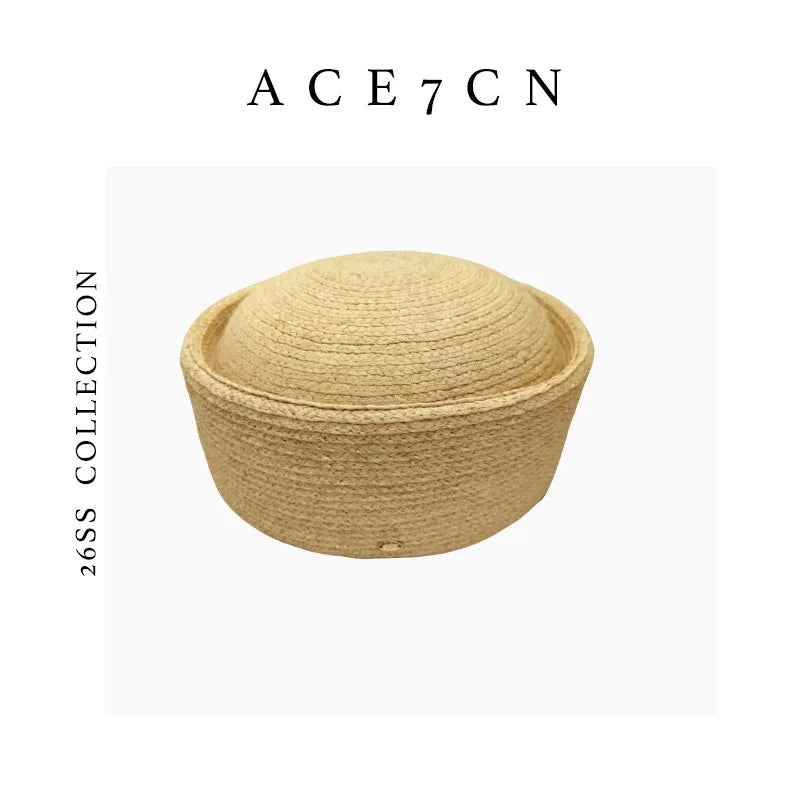 Round-Crown Raffia Pillbox Hat — ACE7CN