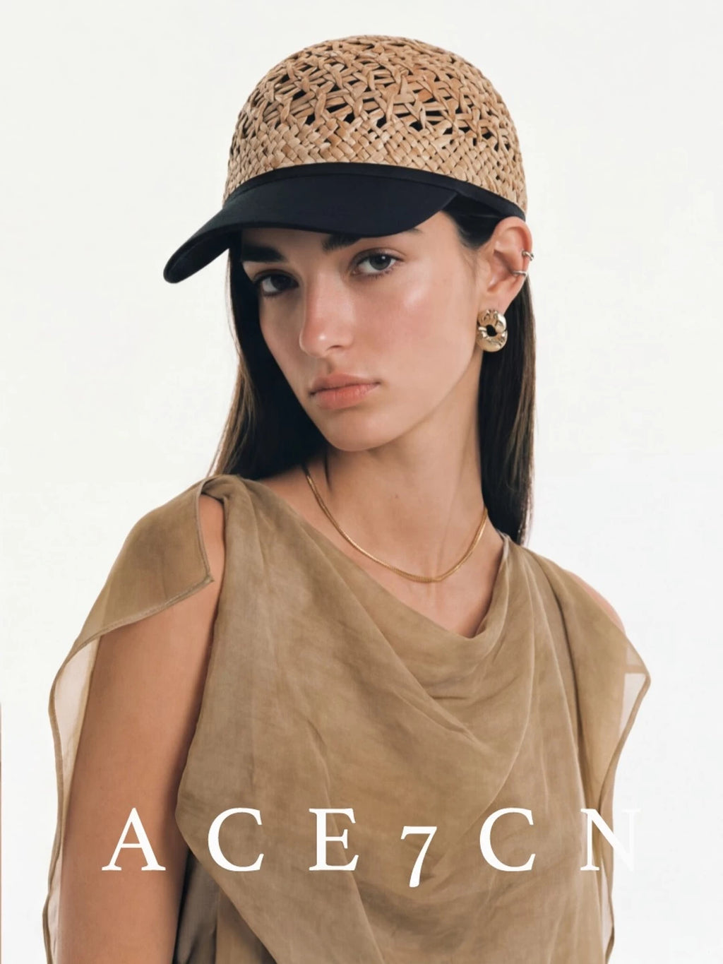 Openwork Straw Equestrian Cap — ACE7CN