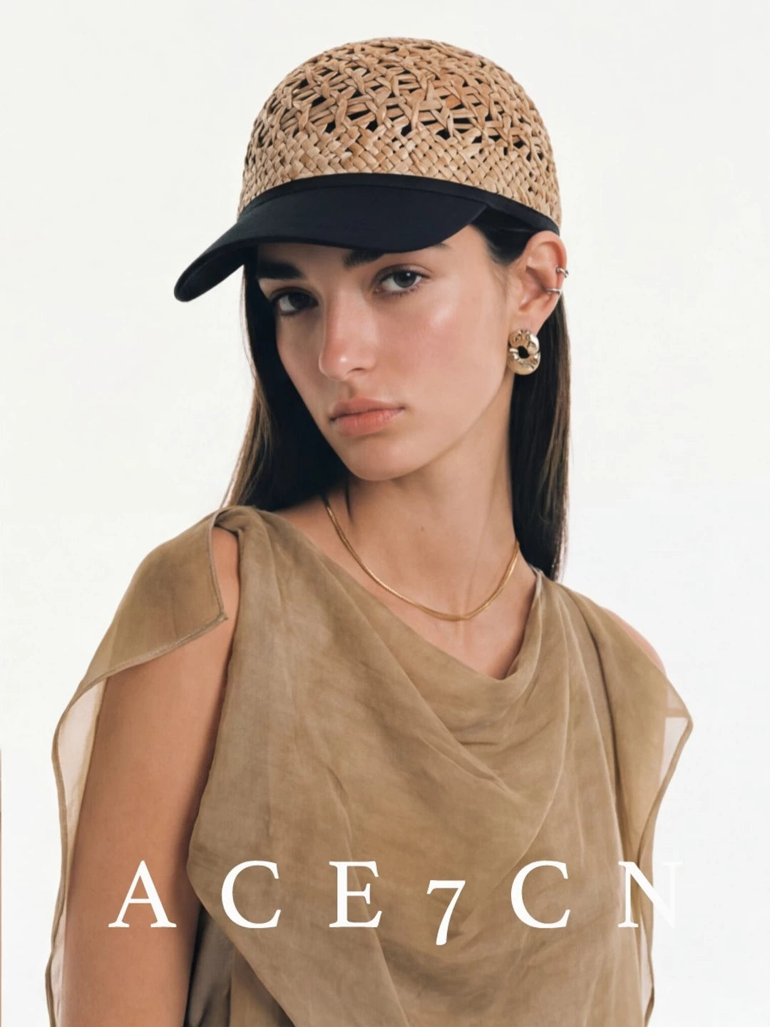 Openwork Straw Equestrian Cap — ACE7CN