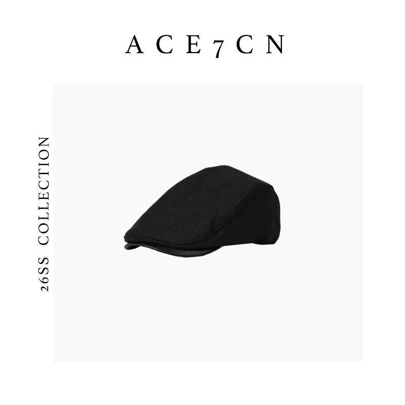 Leather-Peak Fabric Flat Cap — ACE7CN