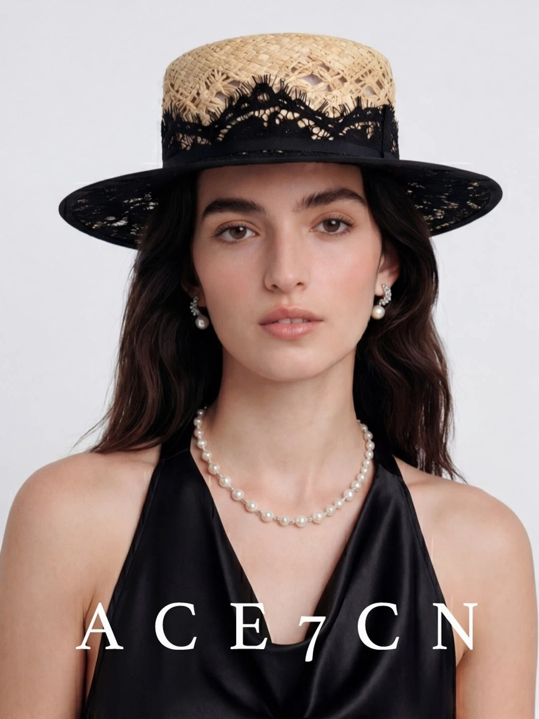 Openwork Lace Flat-Top Boater — ACE7CN