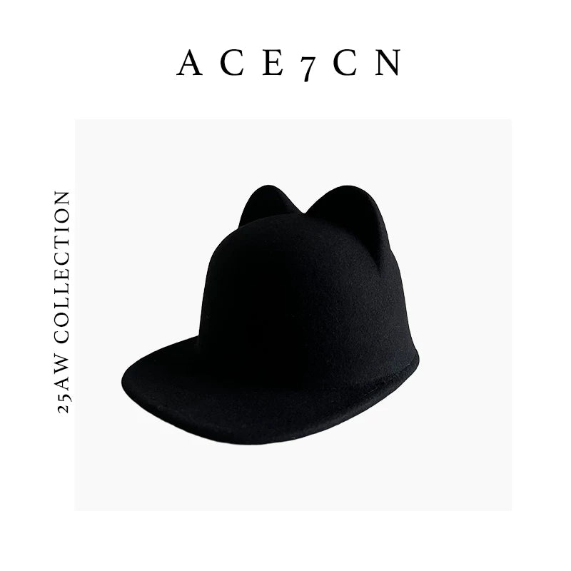 Sculpted Cat-Ear Wool Equestrian Cap — ACE7CN