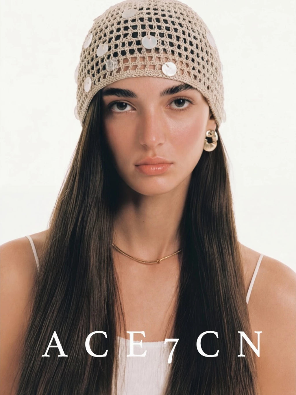 Sequined Crochet Head Scarf Hat — ACE7CN