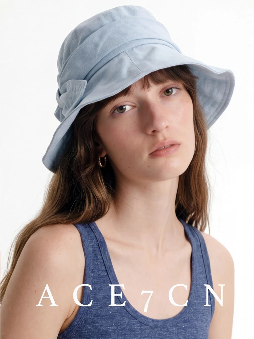 Bow-Detail Wide-Brim Linen Bucket Hat — ACE7CN