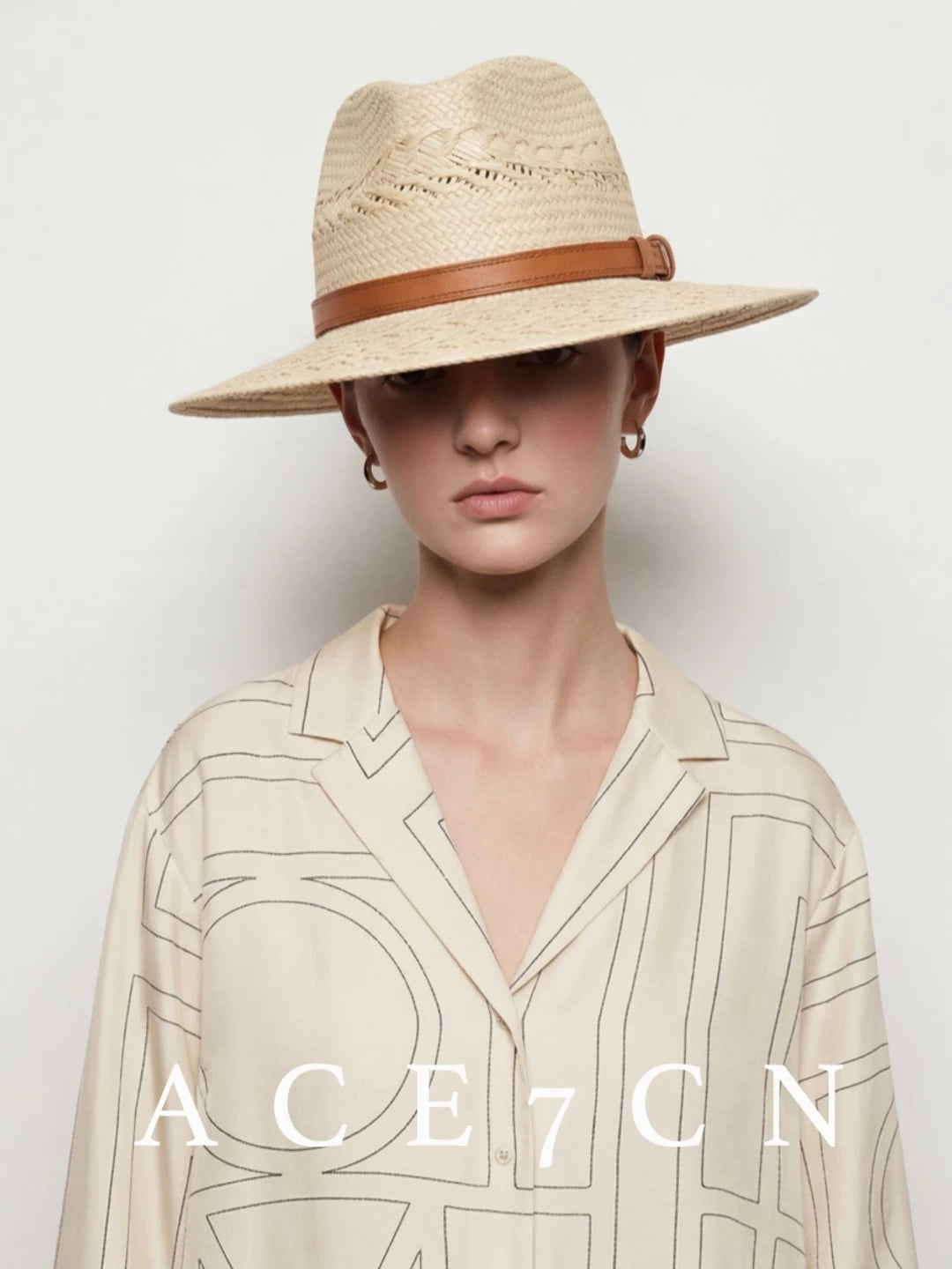 Wheat-Ear Weave Wide-Brim Straw Fedora — ACE7CN