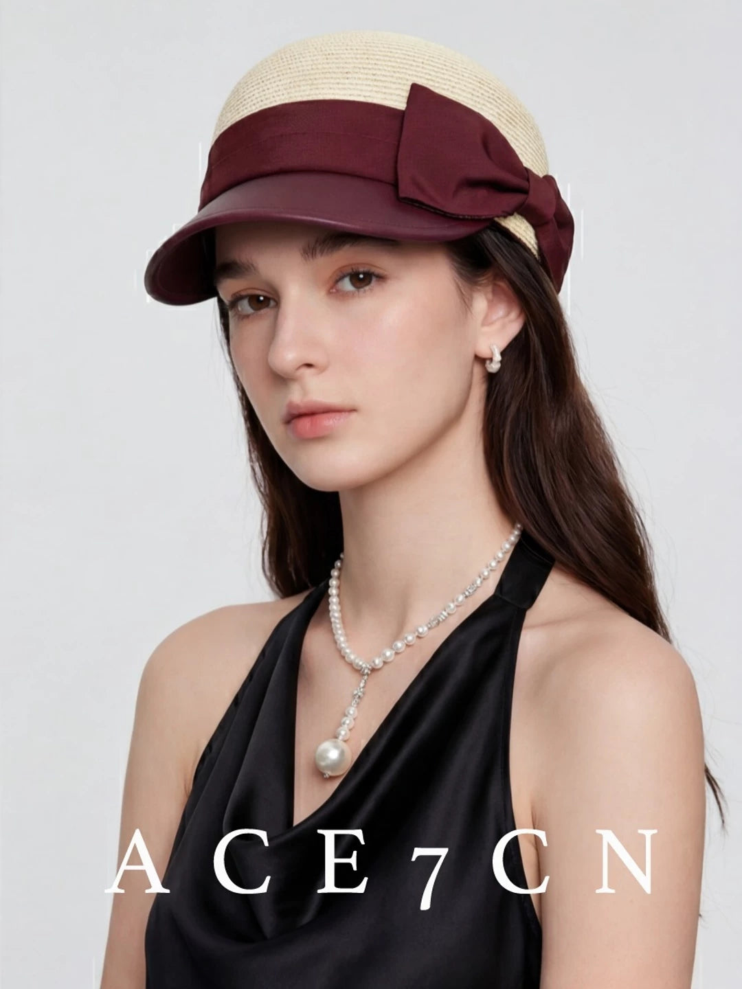 Bow-Detail Straw Equestrian Cap — ACE7CN