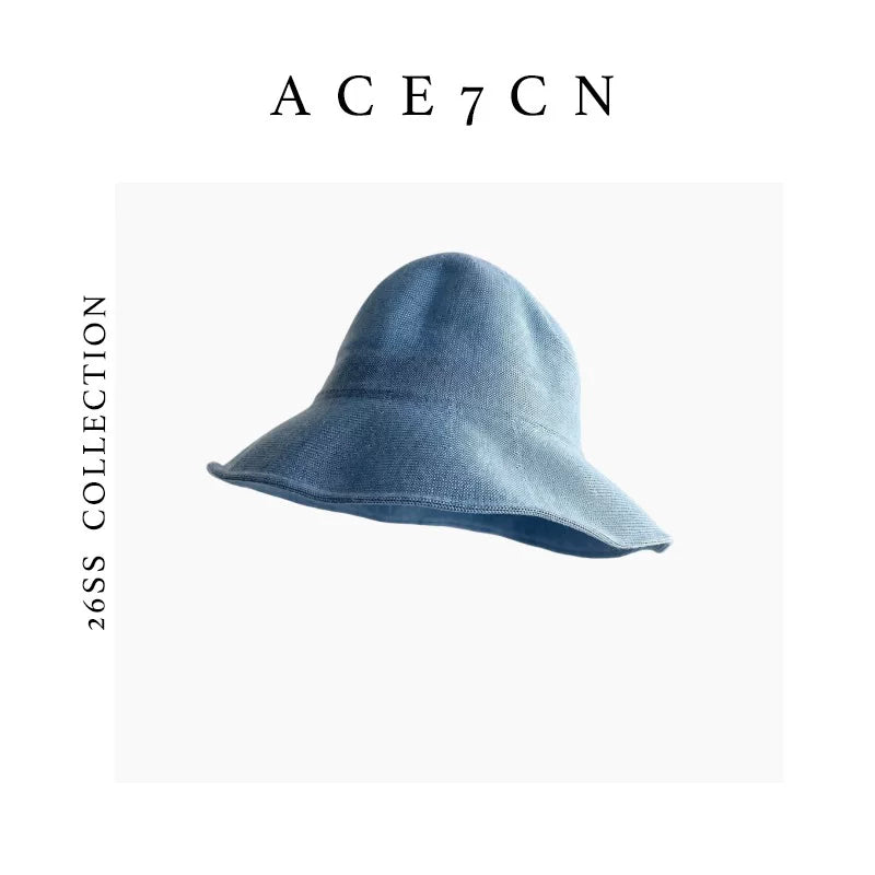 Lyocell Crochet Wide-Brim Bucket Hat — ACE7CN