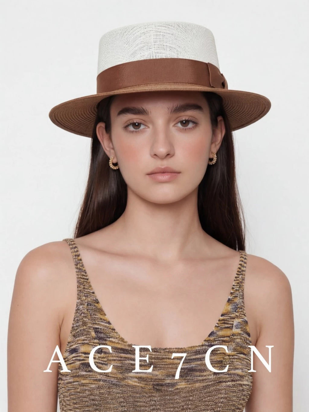 Color-Block Flat-Top Panama Hat — ACE7CN