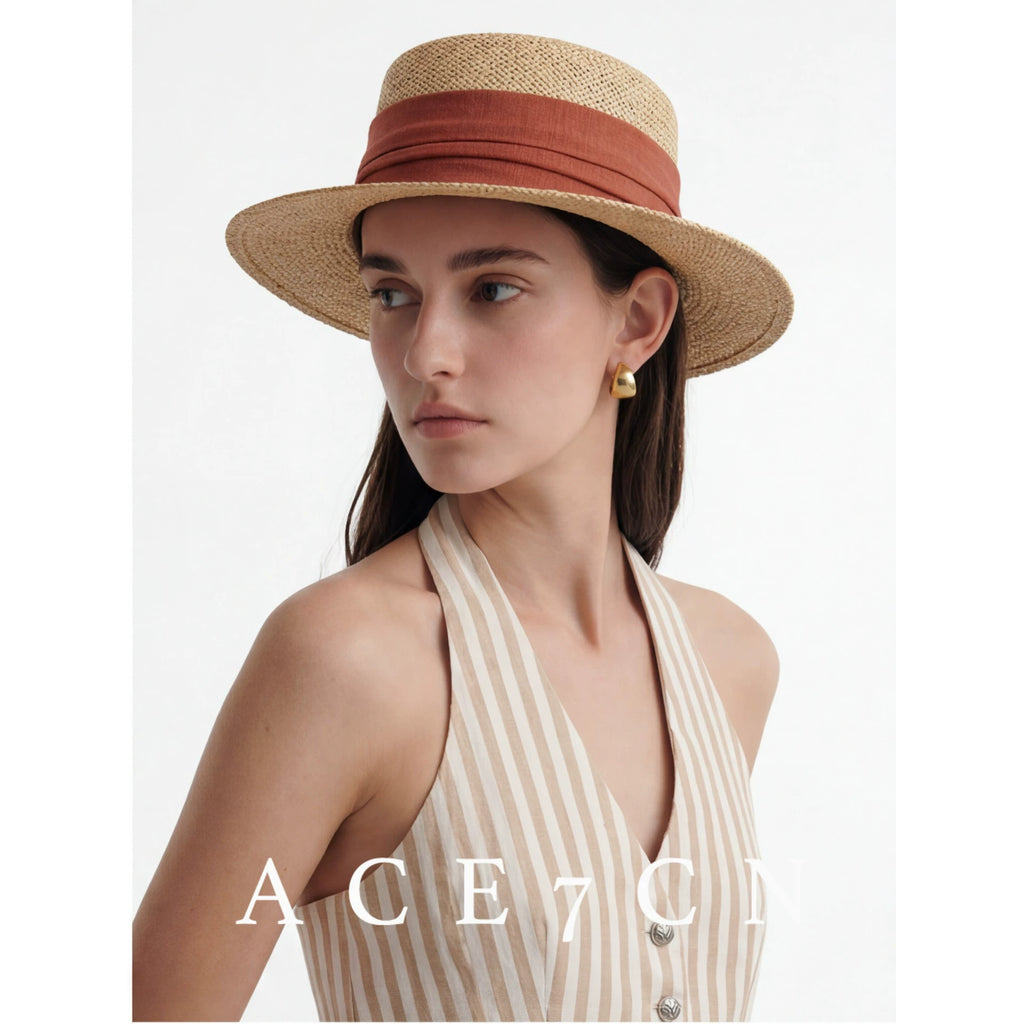 Cotton-Linen Ribbon Straw Fedora — ACE7CN