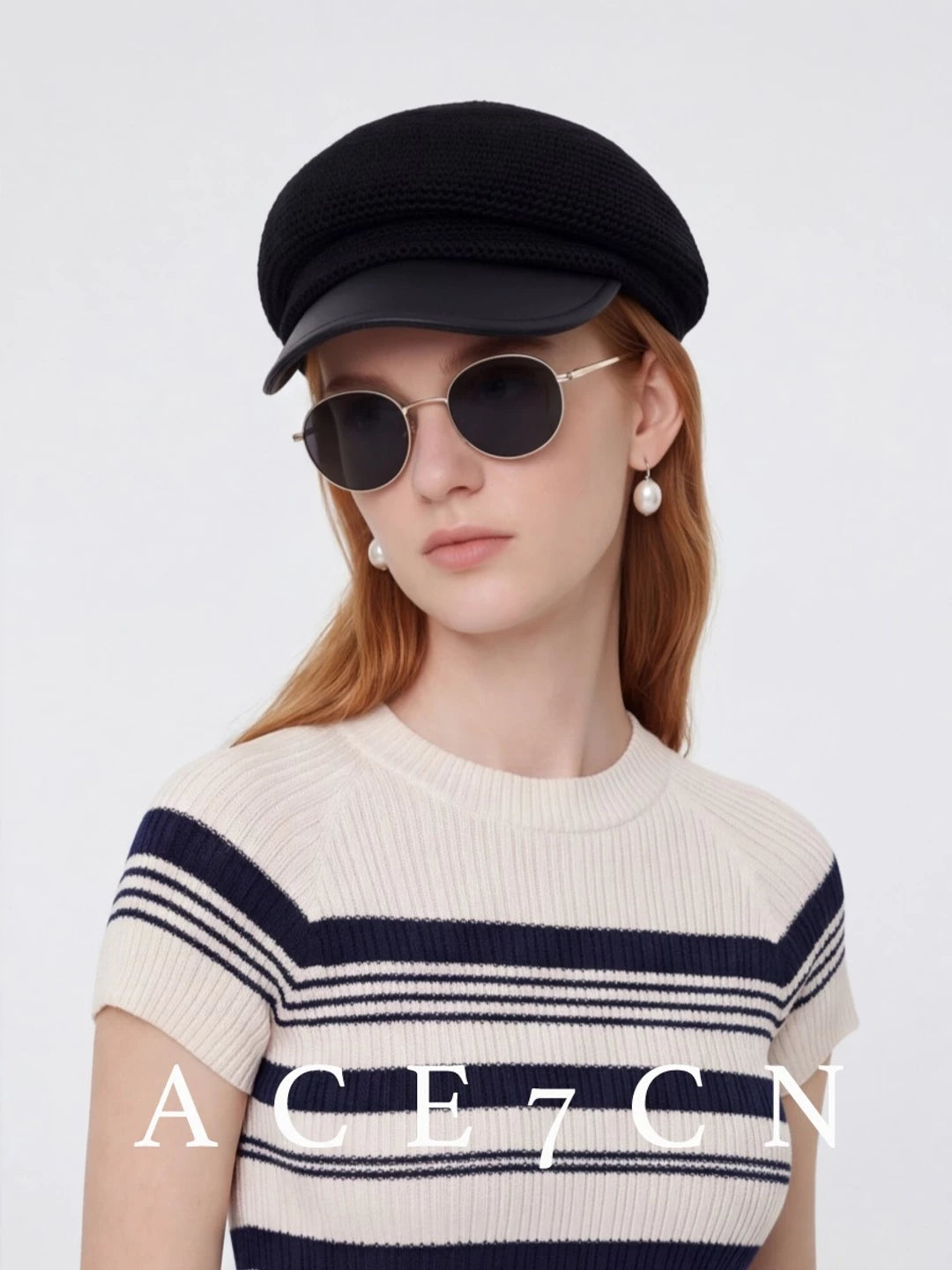 Leather-Peak Straw Newsboy Cap — ACE7CN