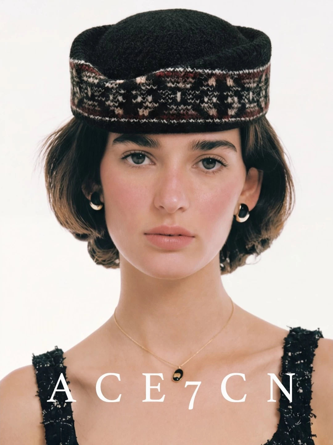 Jacquard Knit Pillbox Hat — ACE7CN