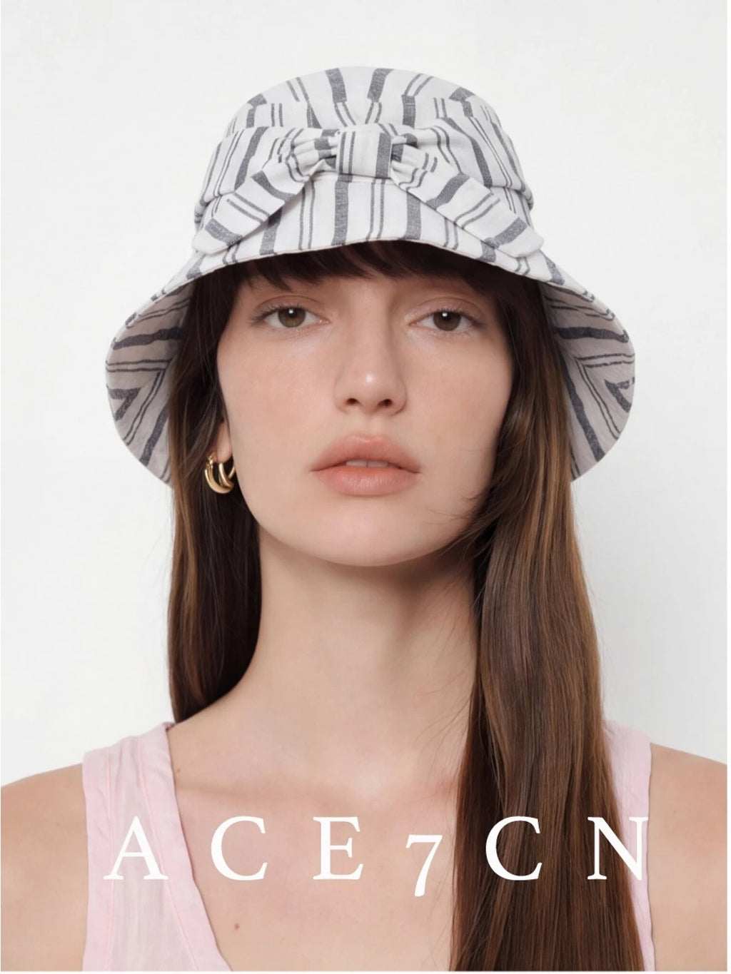 Bow-Detail Wide-Brim Linen Bucket Hat — ACE7CN