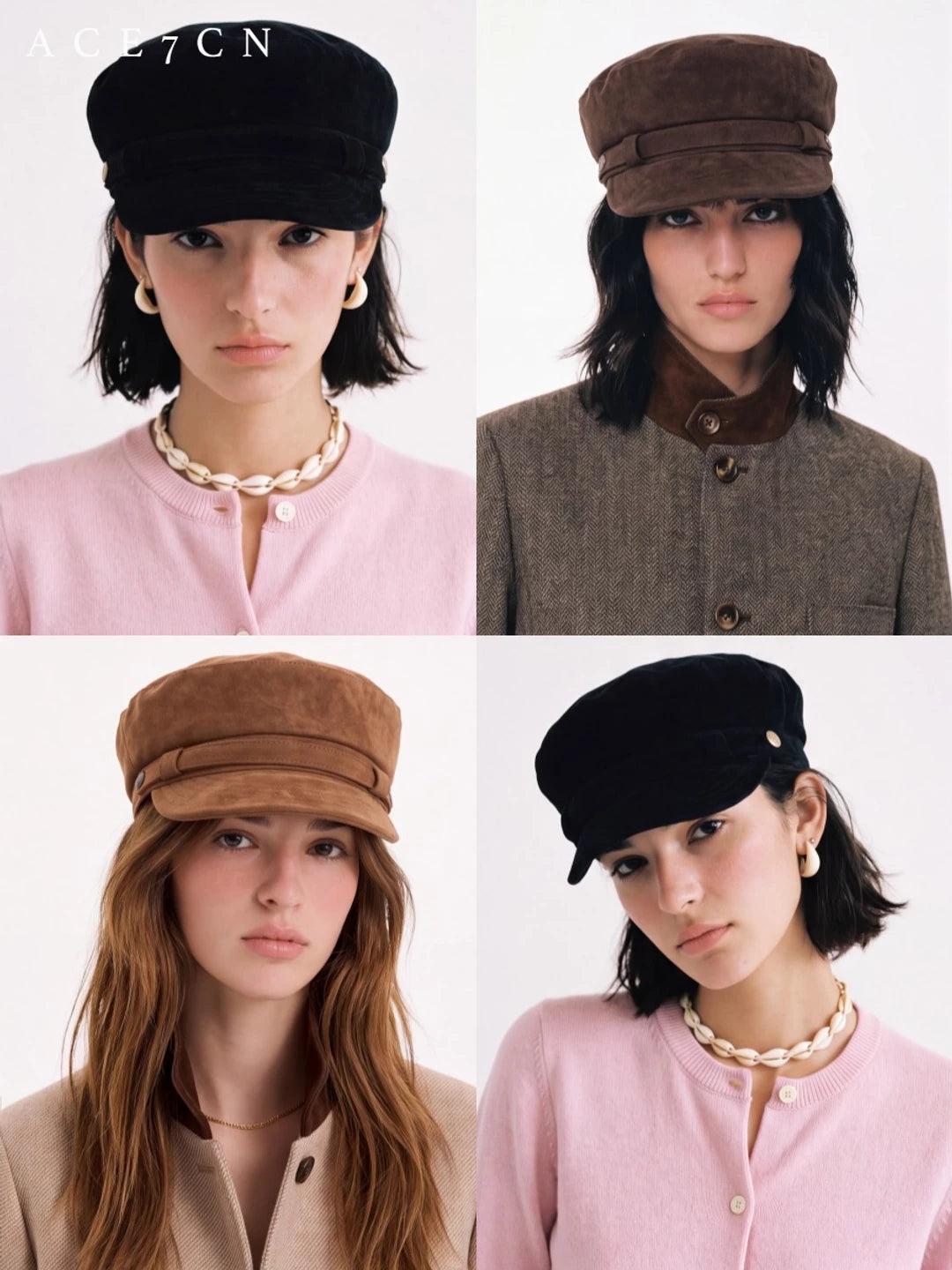 Suede Flat-Top Newsboy Cap — ACE7CN