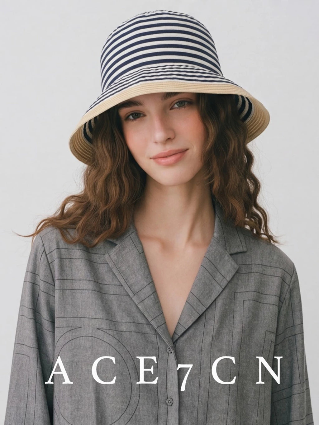 Foldable Striped Paper-Straw Bucket Hat — ACE7CN