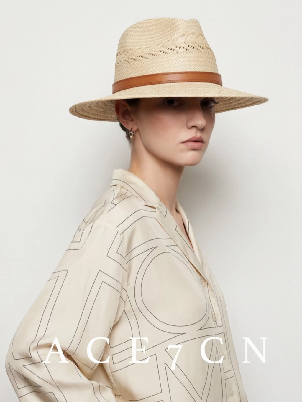 Wheat-Ear Weave Wide-Brim Straw Fedora — ACE7CN