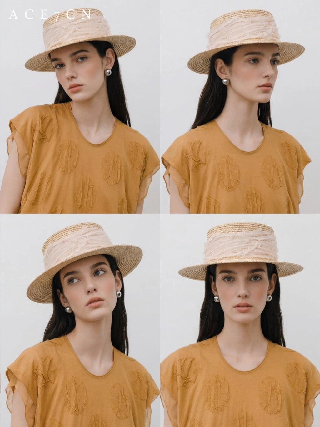 Tulle-Trim Wheat-Straw Hat — ACE7CN