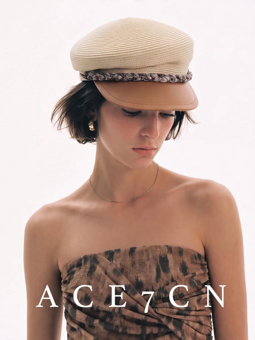 Braided-Cord Straw Newsboy Cap — ACE7CN