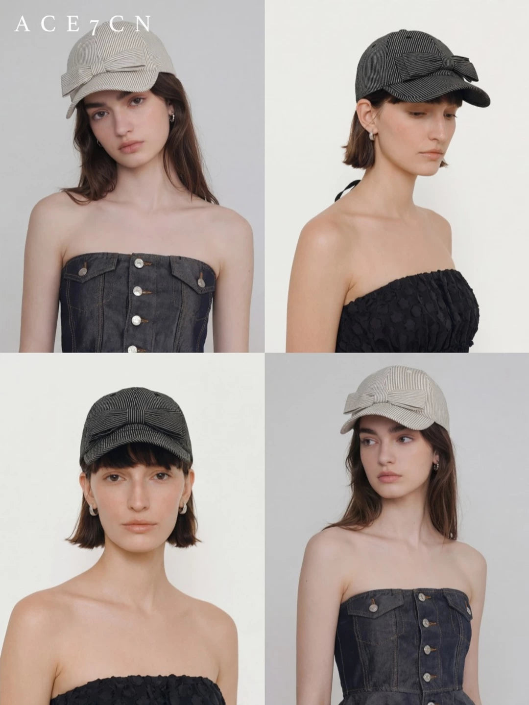 Bow-Detail Striped Baseball Cap — ACE7CN