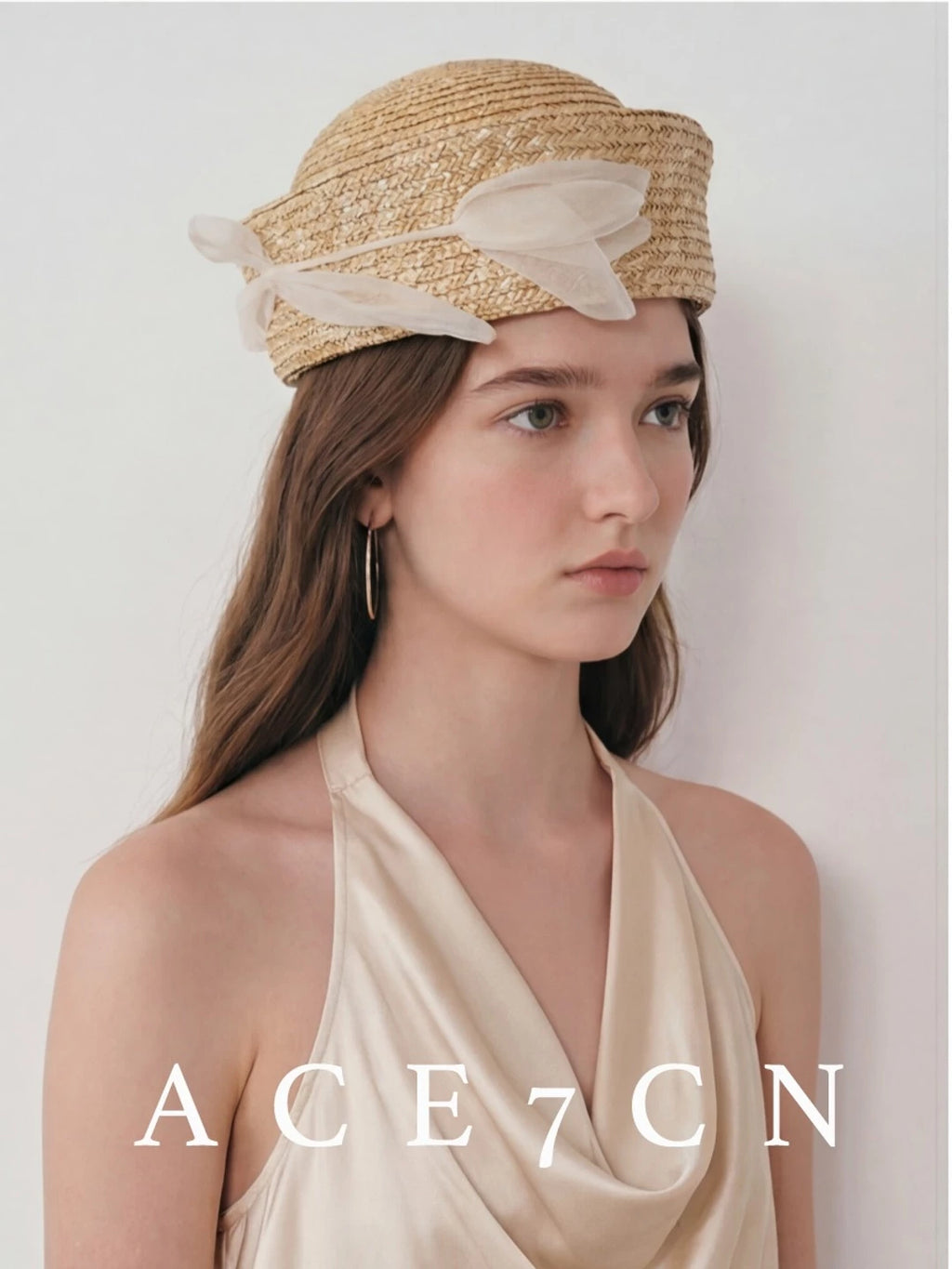 Tulip-Sprig Wheat-Straw Pillbox Hat — ACE7CN