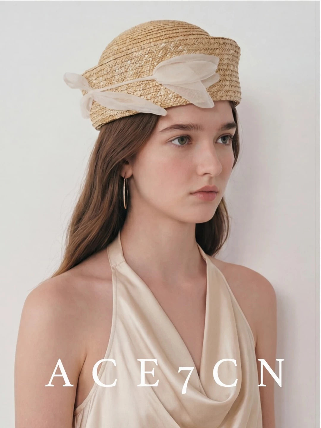 Tulip-Sprig Wheat-Straw Pillbox Hat — ACE7CN