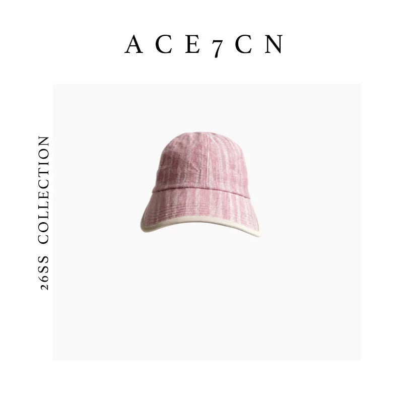 Striped Wide-Brim Cotton-Linen Baseball Cap — ACE7CN