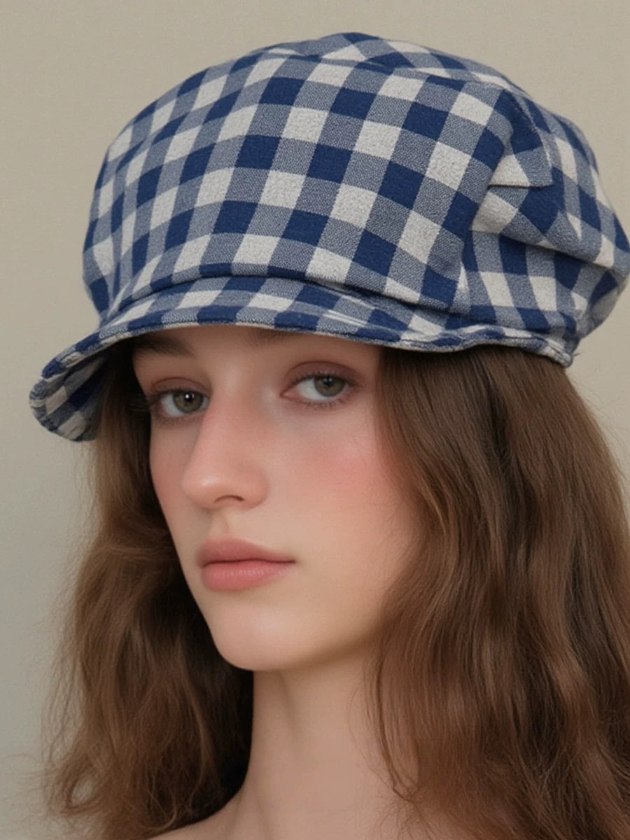Plaid Cotton-Linen Painter Cap — ACE7CN