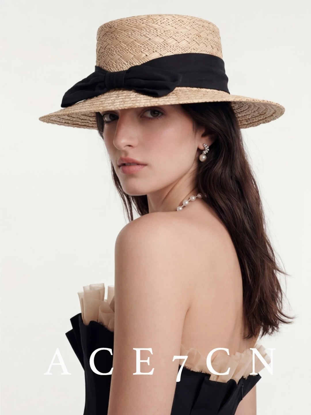 Bow-Trimmed Natural Straw Fedora — ACE7CN