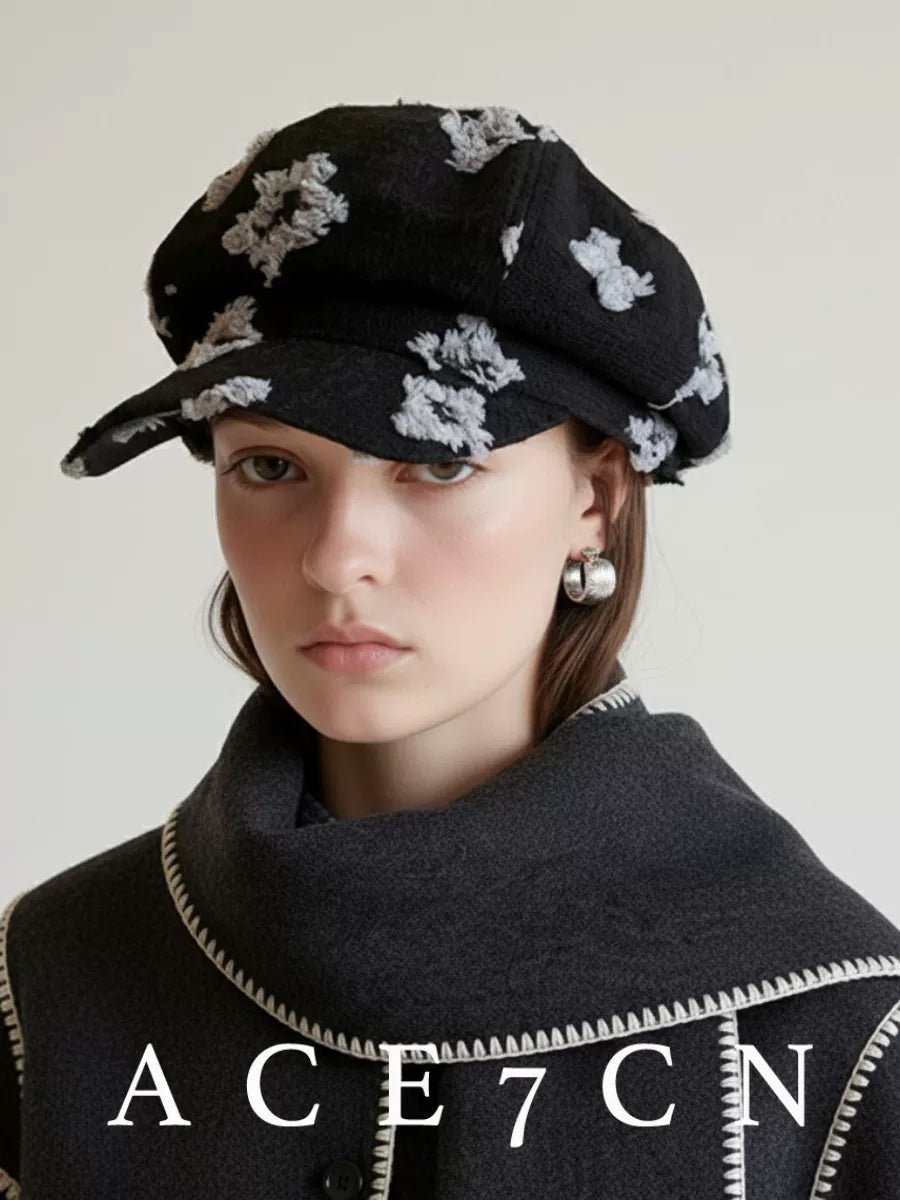 Feather Burnout Jacquard Newsboy Cap — ACE7CN