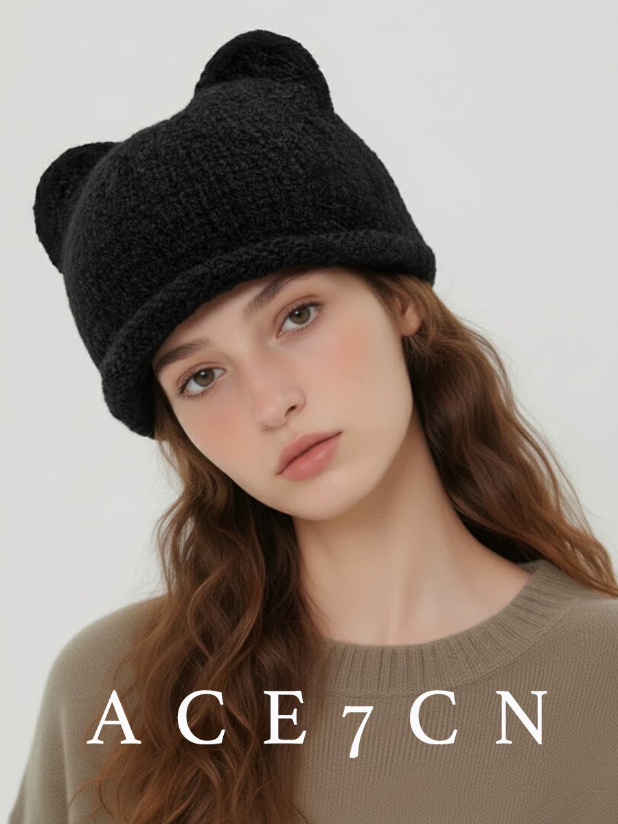Cat-Ear Knit Ear-Flap Beanie — ACE7CN