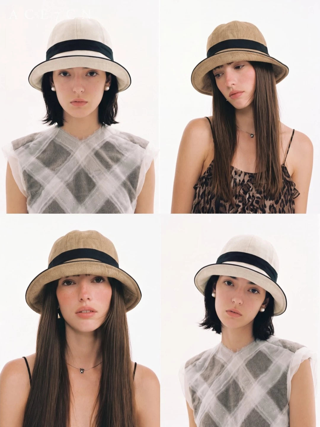Riding-Peak Faux-Linen Bucket Hat — ACE7CN