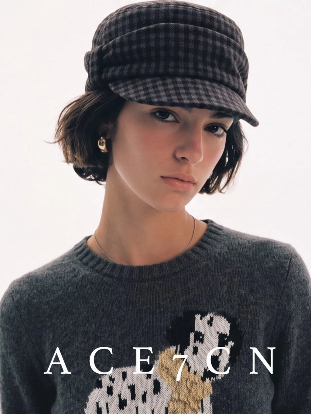 Plaid Wool-Blend Equestrian Cap — ACE7CN