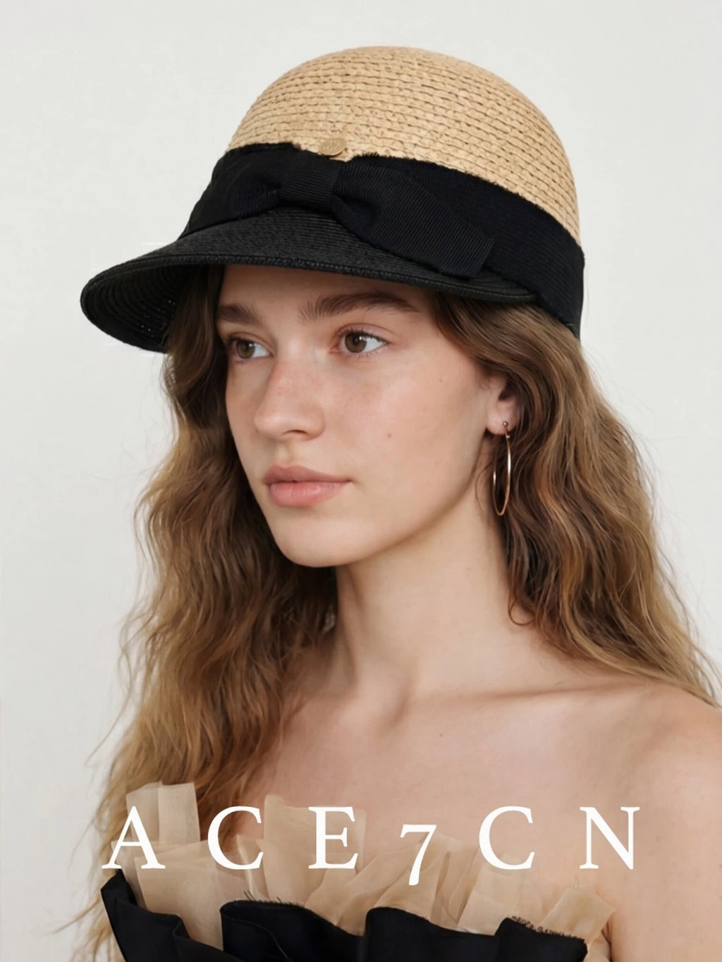 Two-Tone Bow Raffia Equestrian Cap — ACE7CN