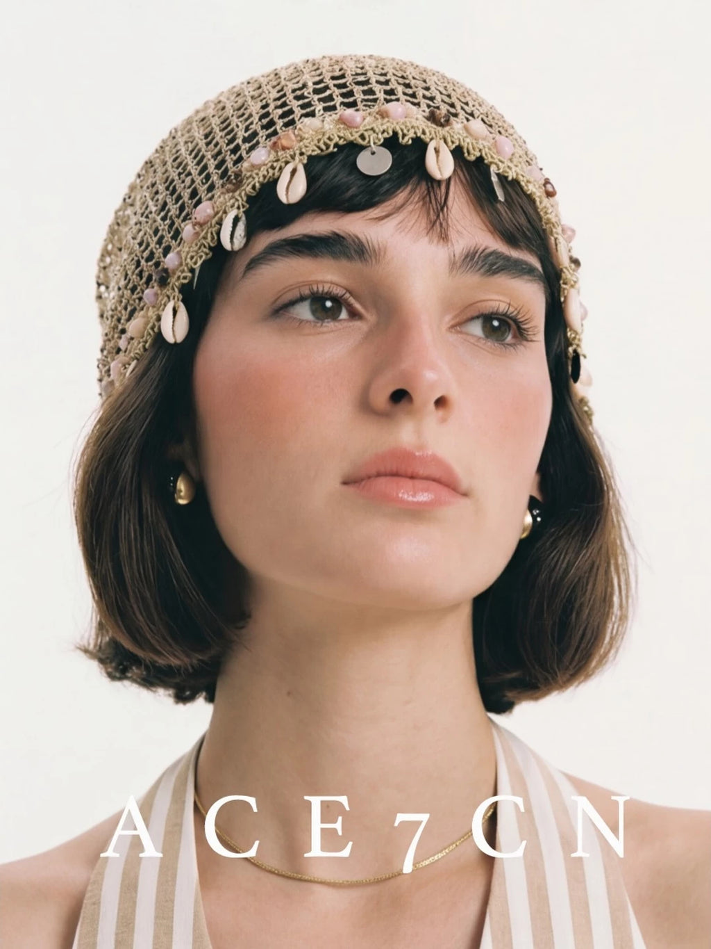 Shell-Pendant Openwork Head Scarf Hat — ACE7CN