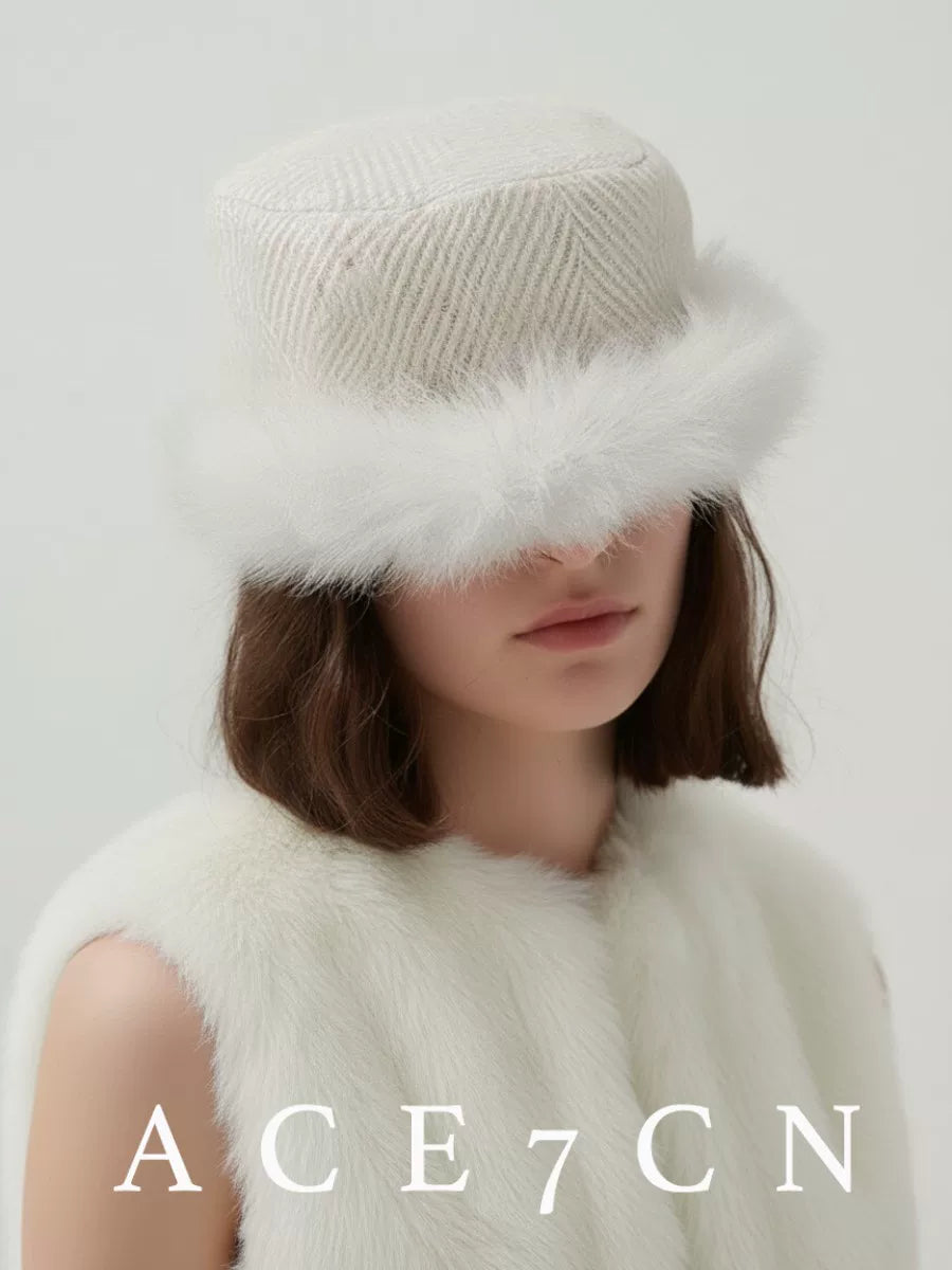 Faux-Fur Tweed Equestrian Cap — ACE7CN