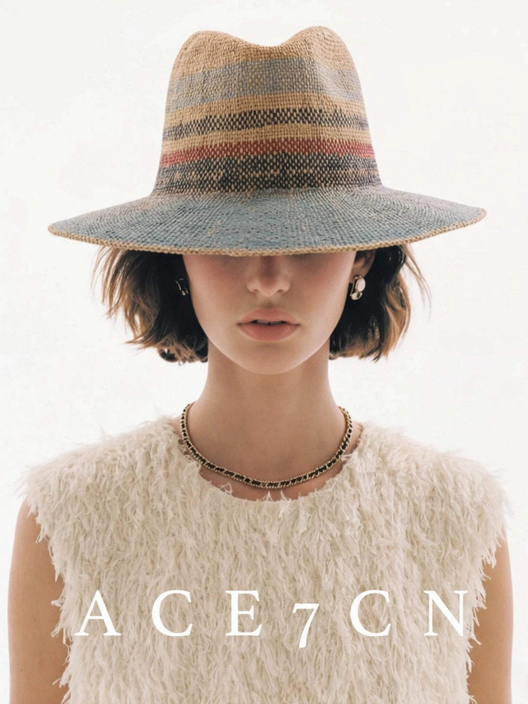 Hand-Woven Color-Block Panama Hat — ACE7CN