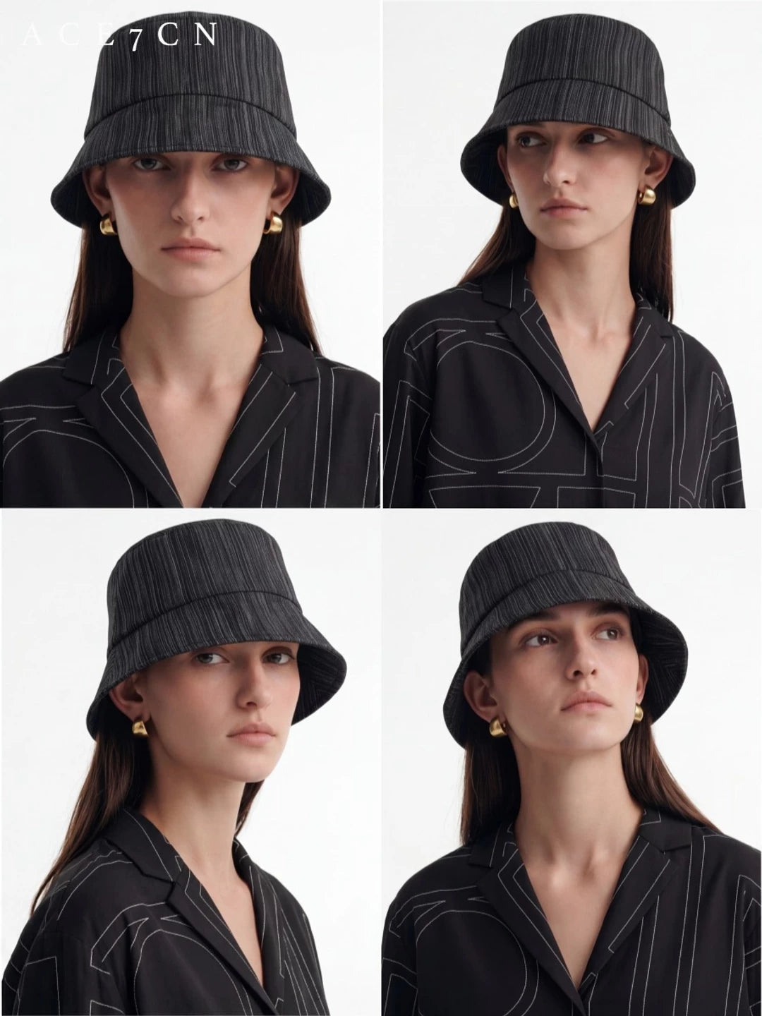 Resin-Texture Linen Bucket Hat — ACE7CN