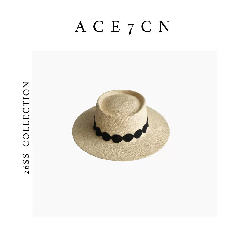 Lace-Trim Straw Panama Hat — ACE7CN