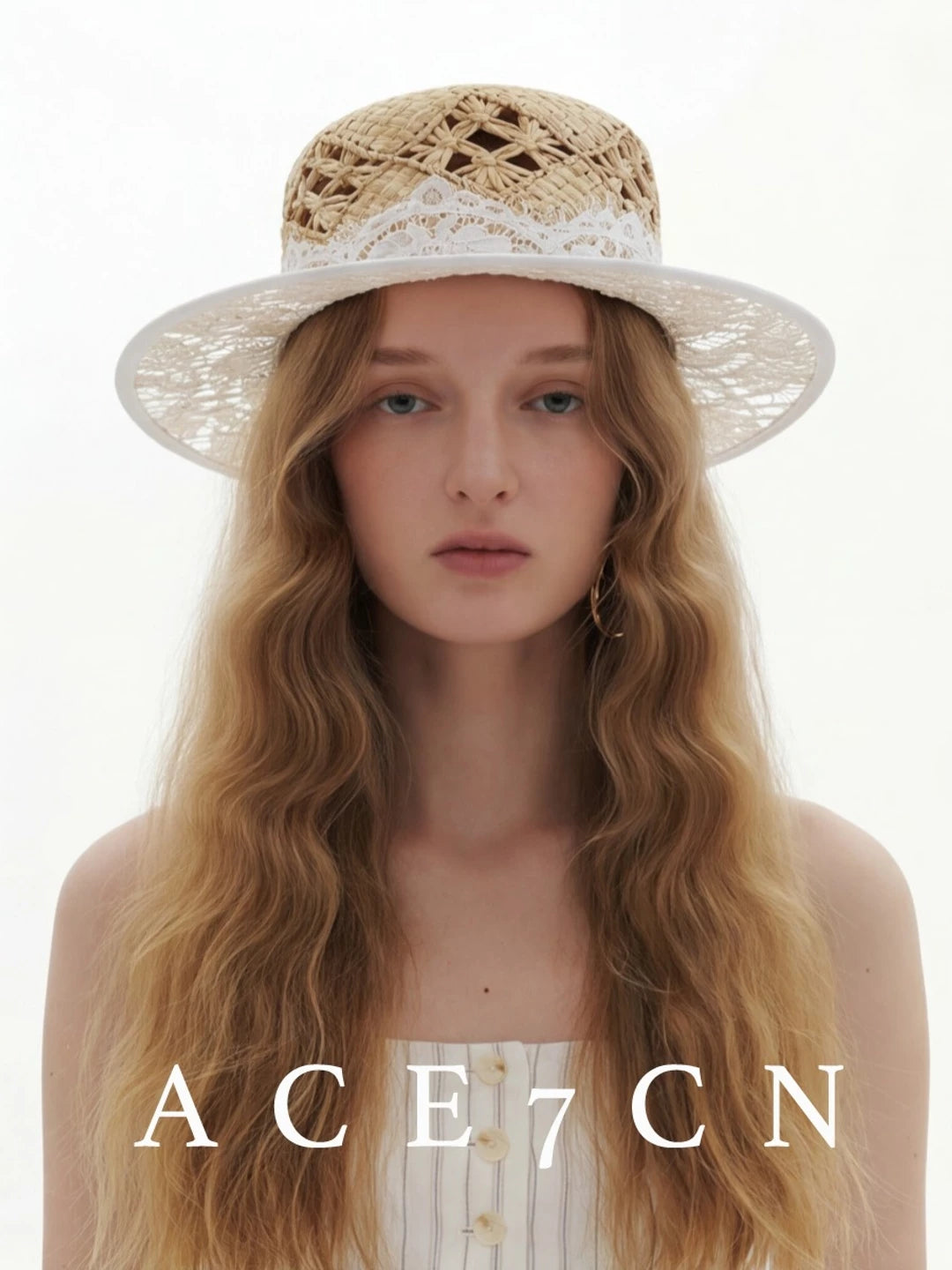 Openwork Lace Flat-Top Boater — ACE7CN