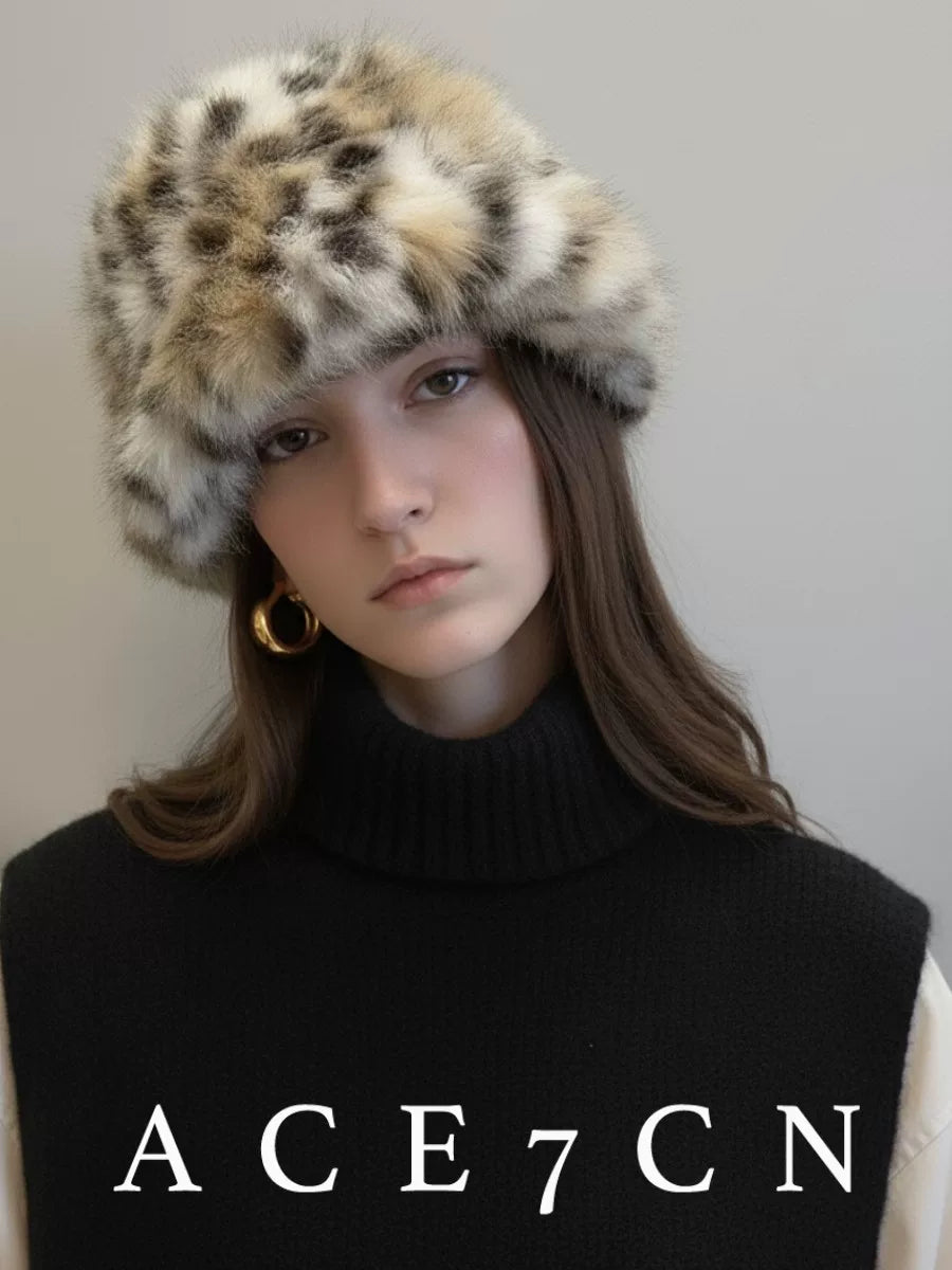 Leopard Faux-Mink Ski Bucket Hat — ACE7CN