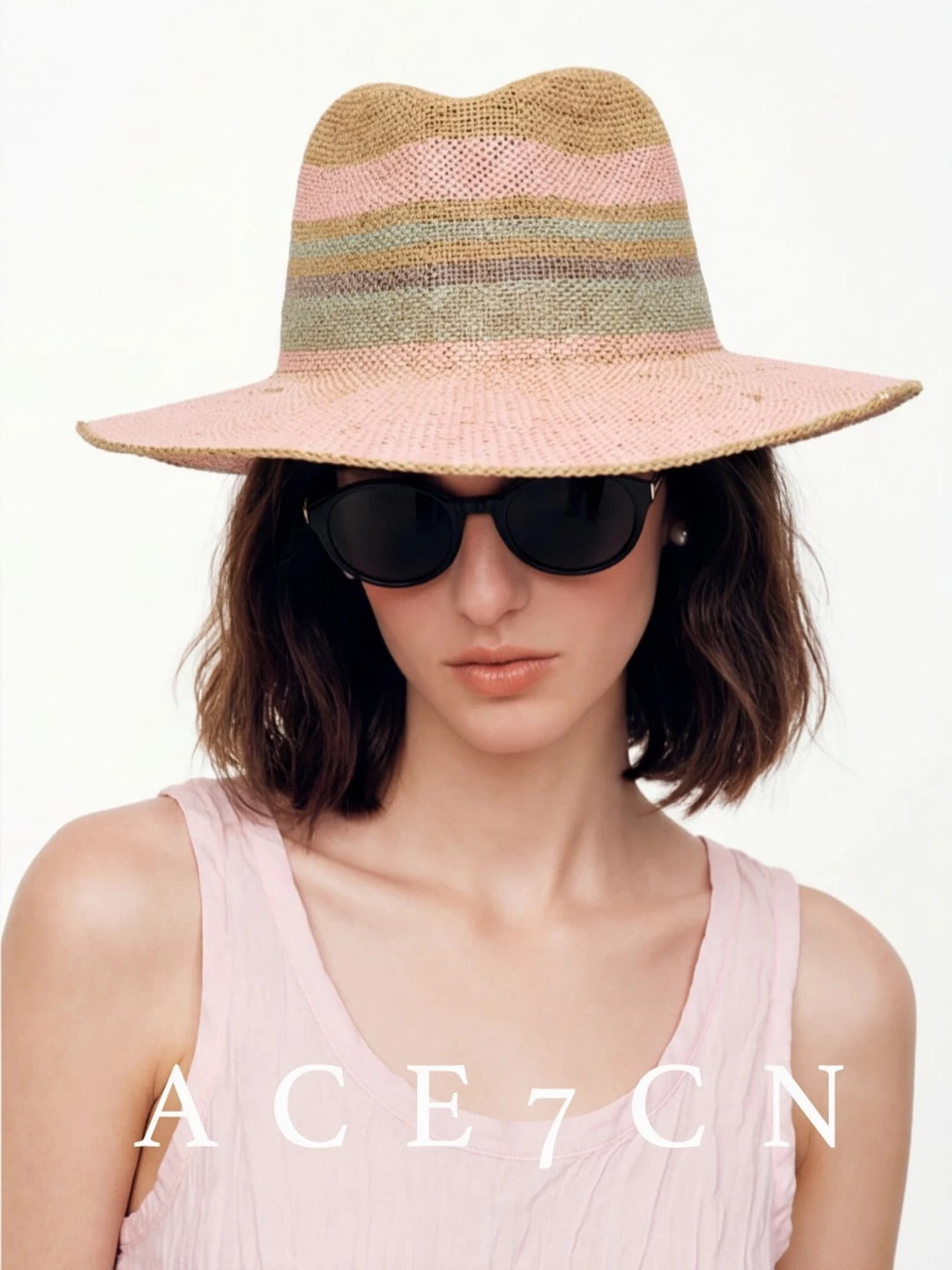 Striped Two-Tone Straw Fedora — ACE7CN